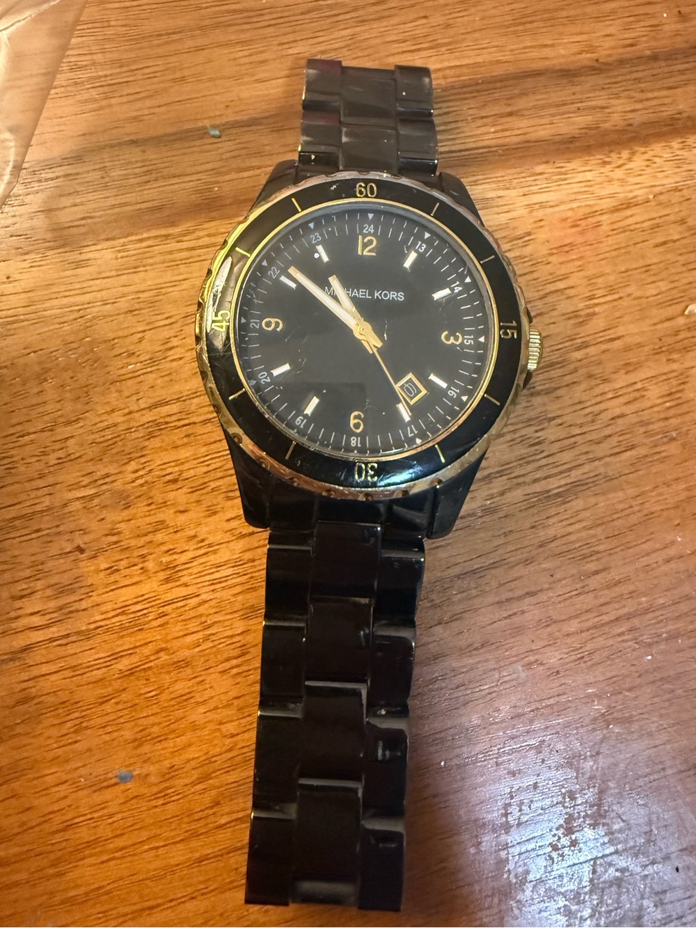 Michael Kors Black and Gold Accent Ceramic Bracelet Watch